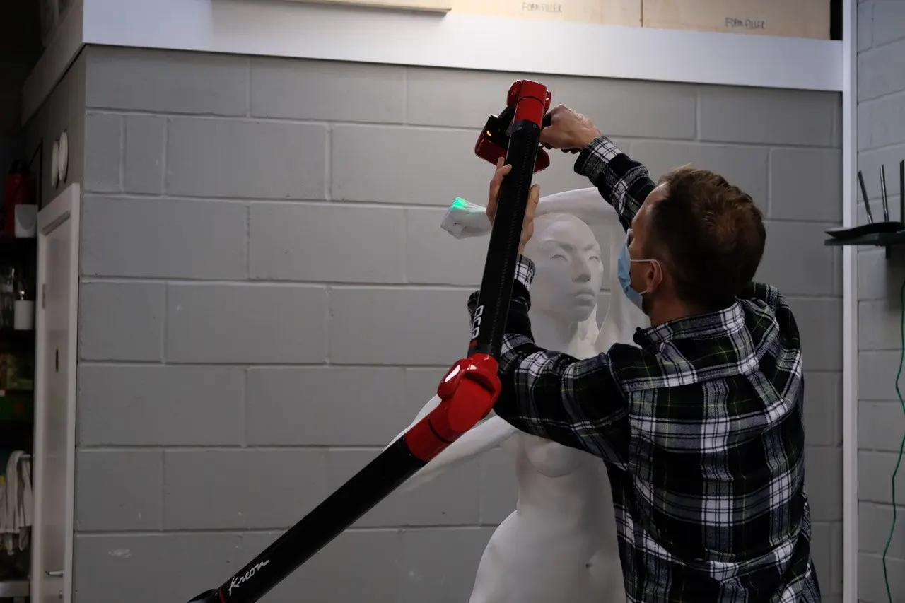 A sculpture being 3D scanned in the studio